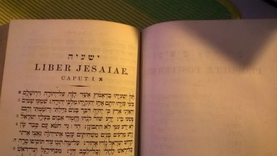 Jesajan kirjan ensimmiset rivit hepreankielisess Raamatussa. Kuva: Suvi Lehtimki.